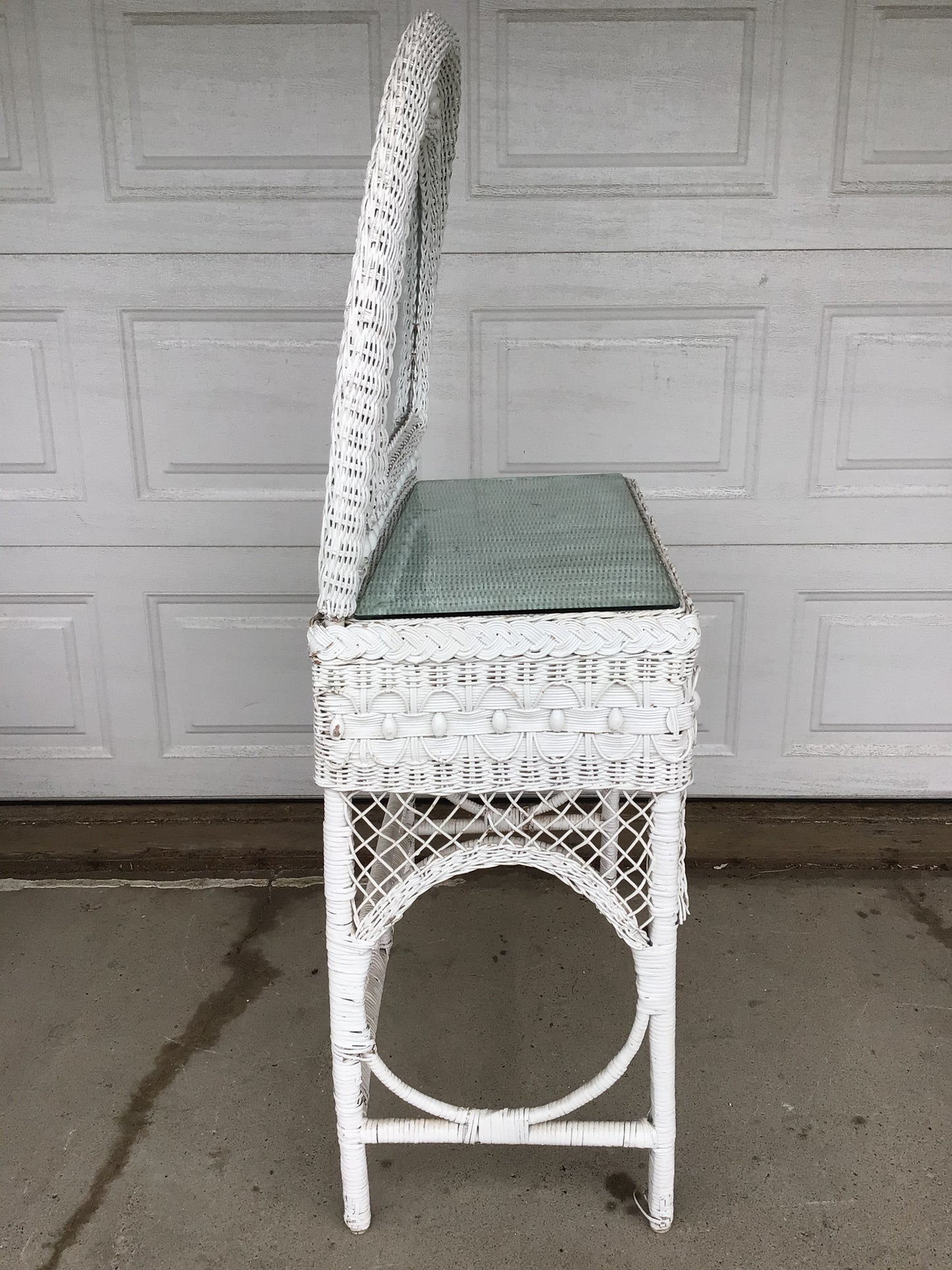 Vintage White Wicker Vanity with Mirror