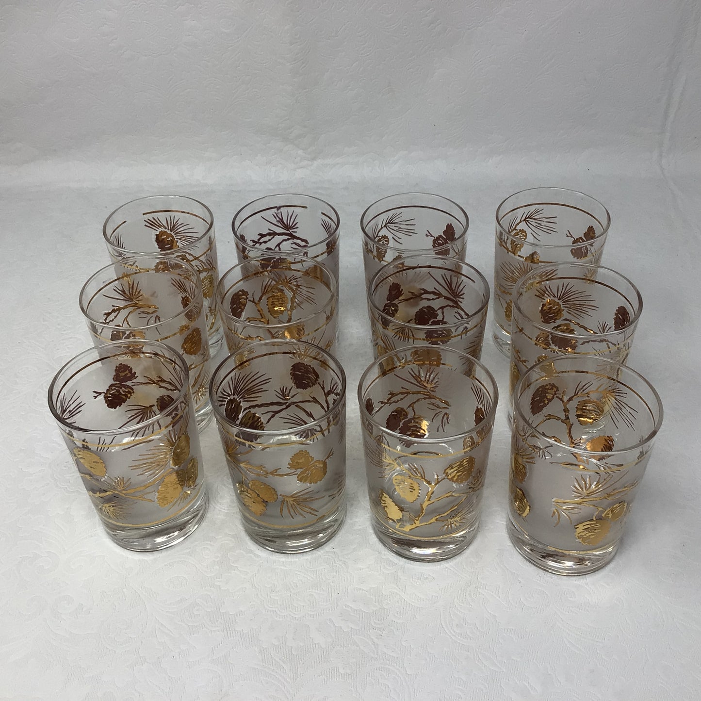 MCM Libbey Gold Pinecone Juice Glasses, Set of 12