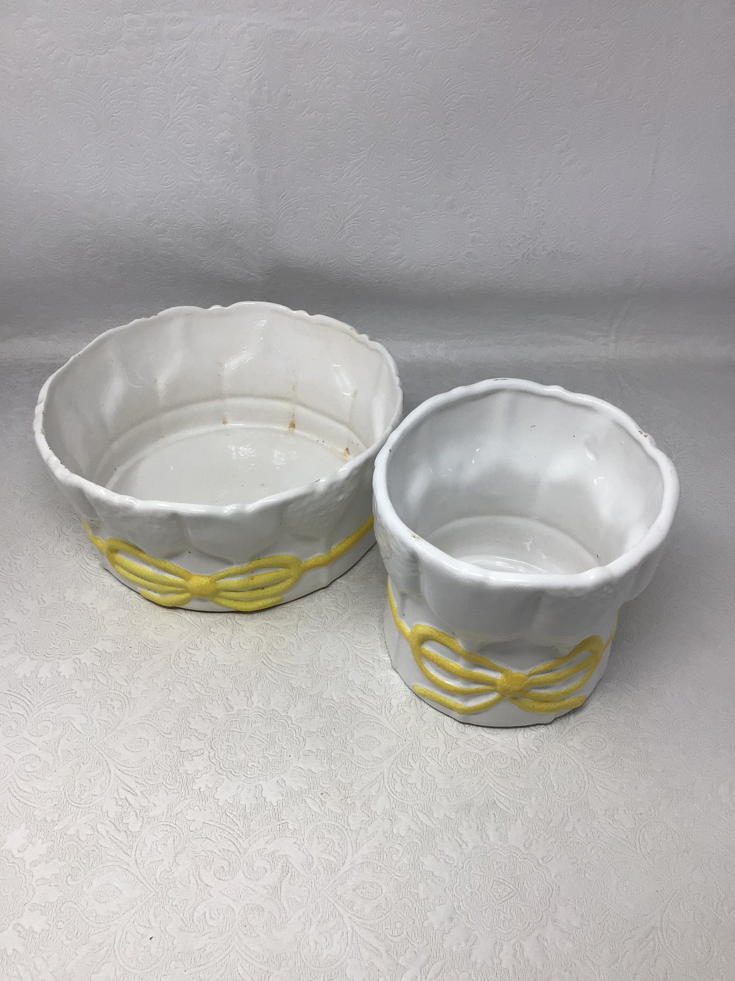 Vintage White Ceramic Basket-Weave Bowls