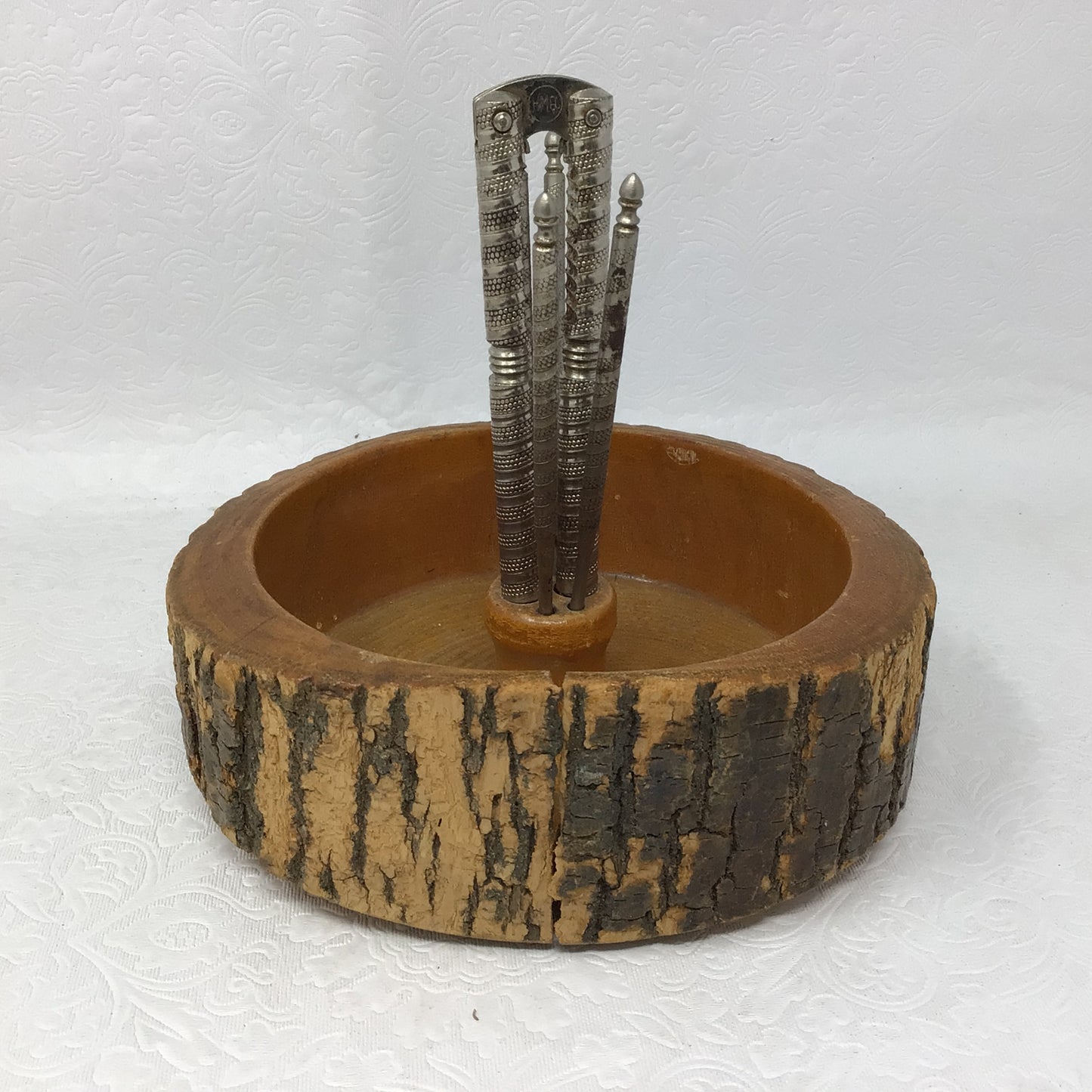 Vintage Wooden Nut Bowl & Crackers