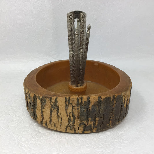 Vintage Wooden Nut Bowl & Crackers