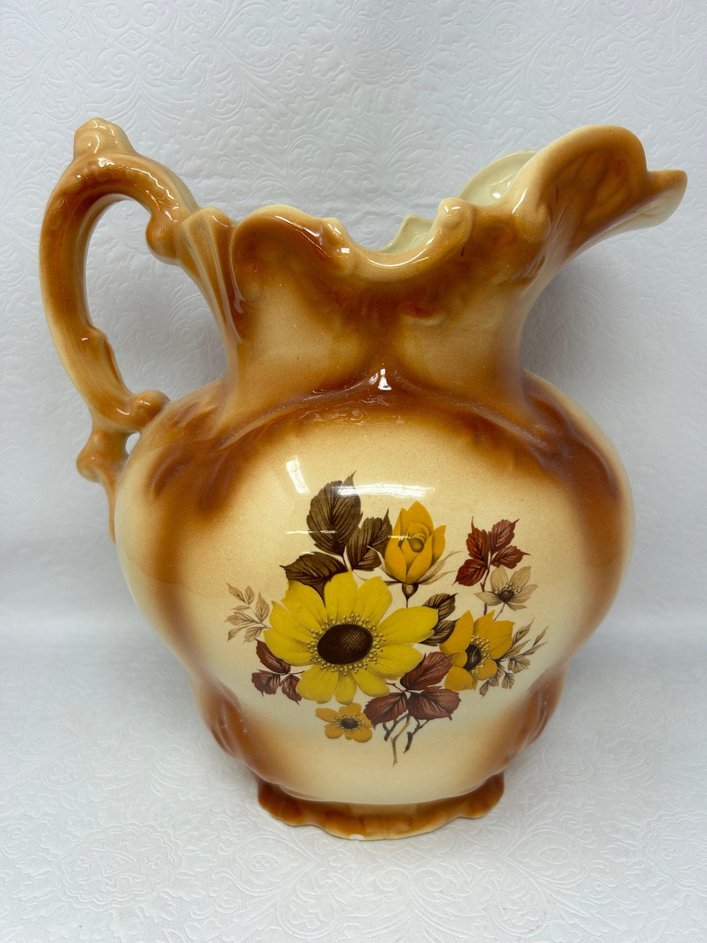 Vintage Yellow Flower Pitcher and Basin Set