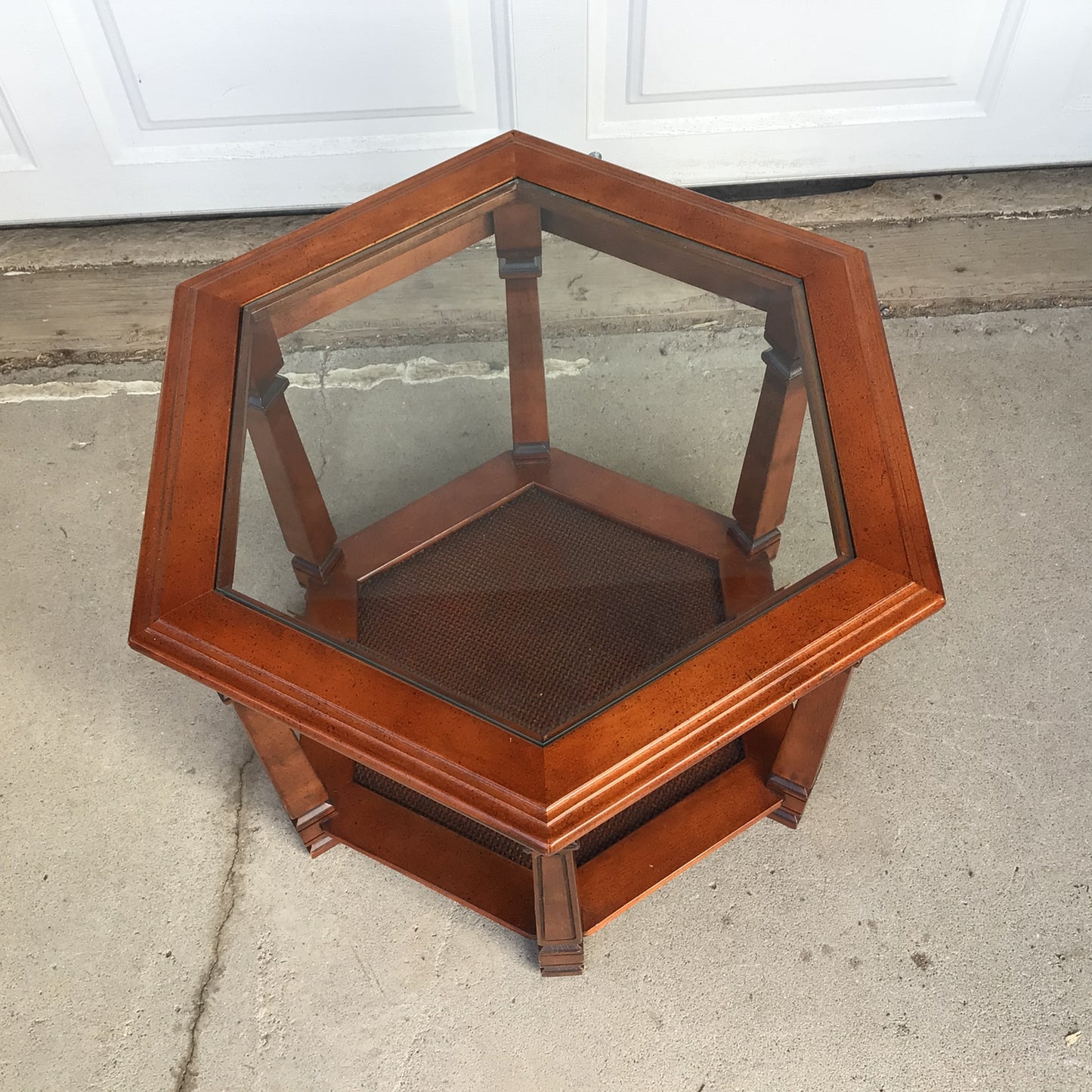 Hexagonal End Table with Glass Top