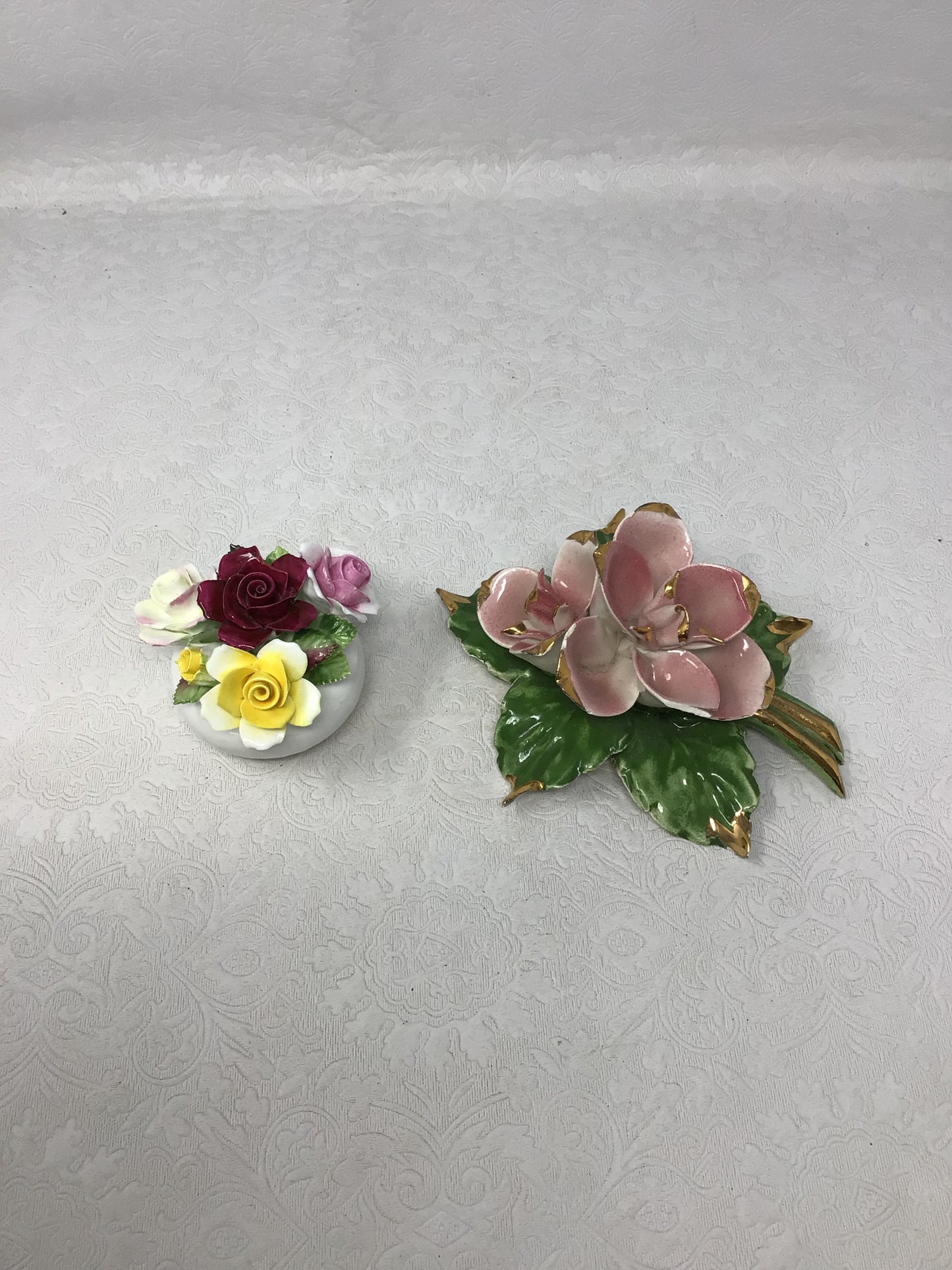 Set of Two Porcelain and Ceramic Flowers