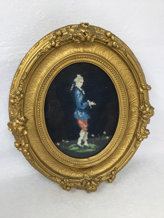 Gold Framed Needlepoint of a Man