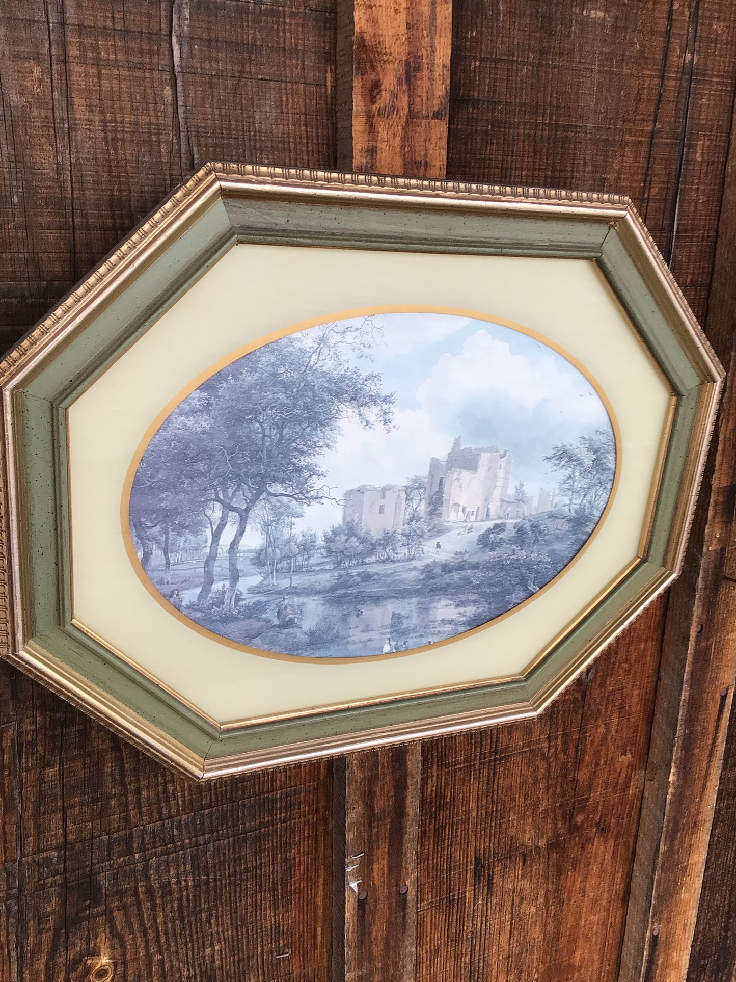 Set of 2 Vintage Prints in Octagonal Frames