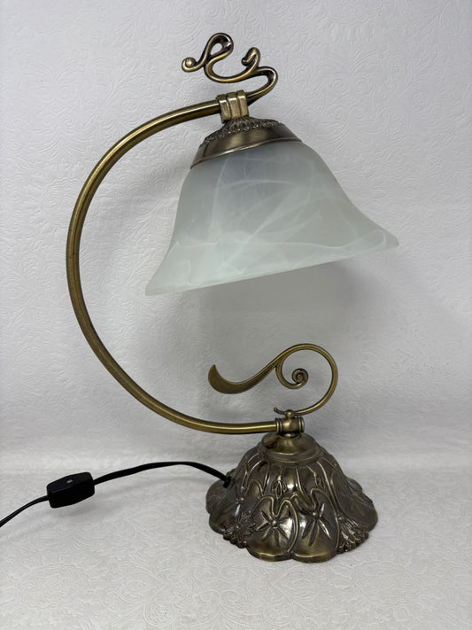 Vintage Accent Lamp with Lily Pad Base & Frosted Glass Shade