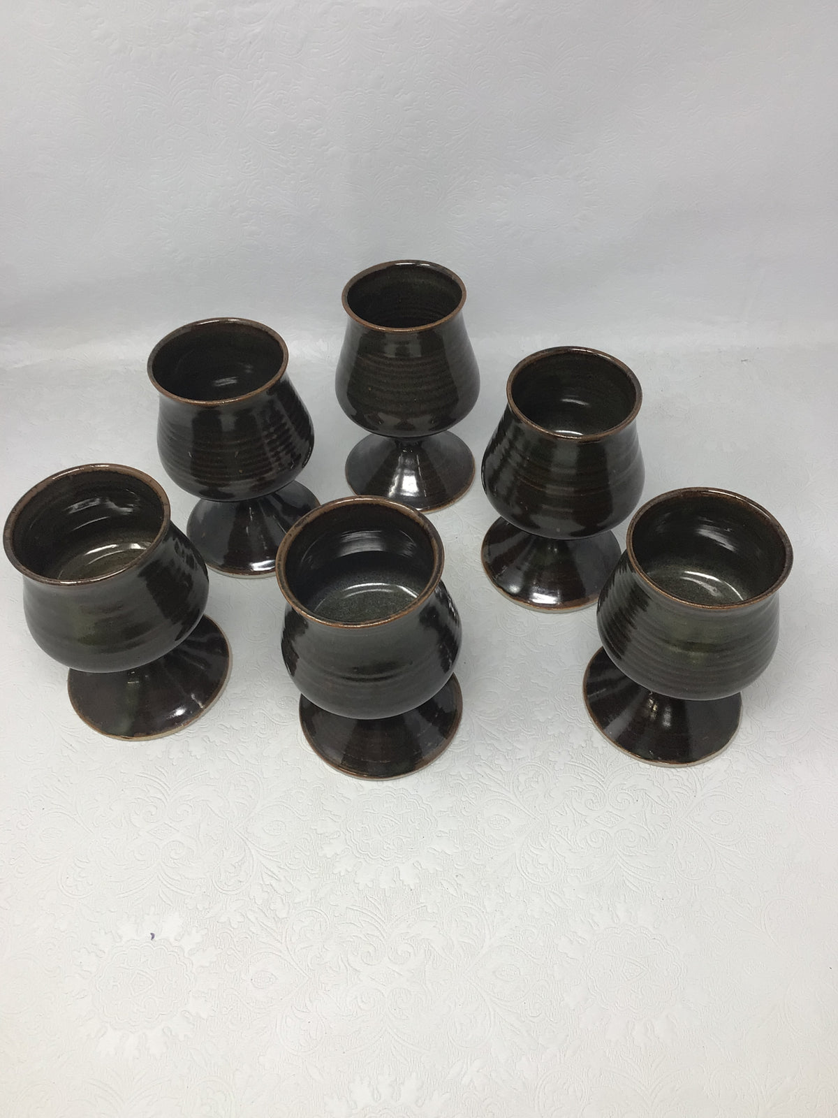 Set of Six Pottery Wine Goblets