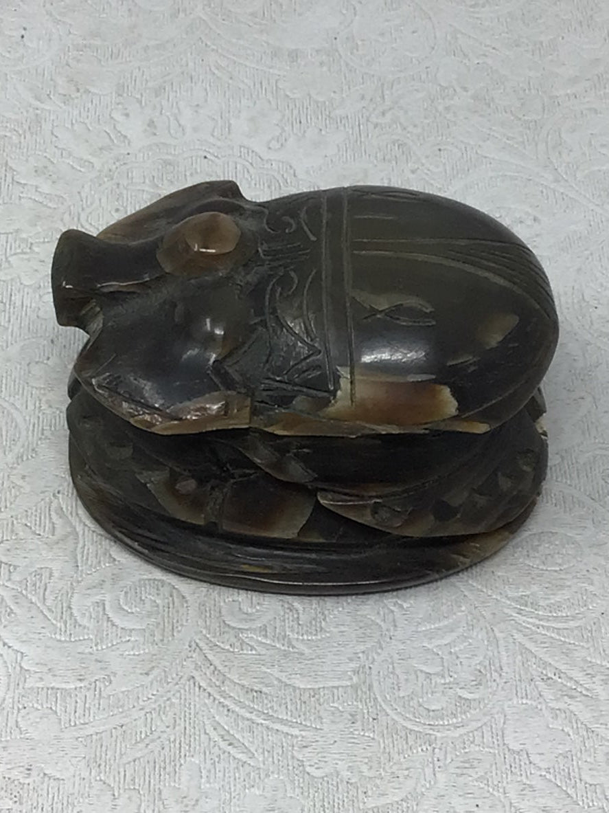 Vintage Egyptian Hand-Carved Horn Scarab Beetle