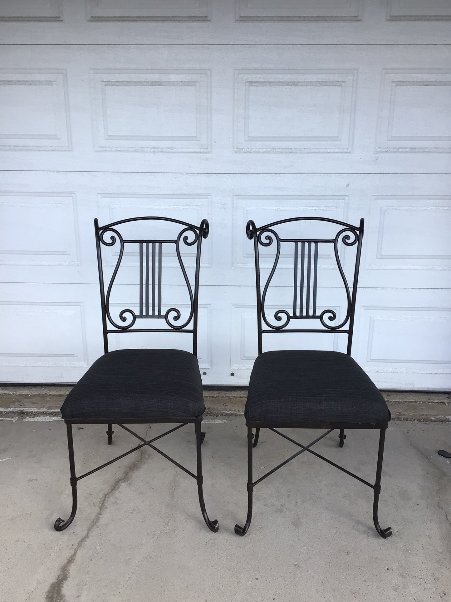 Set of Two Wrought Iron Upholstered Chairs