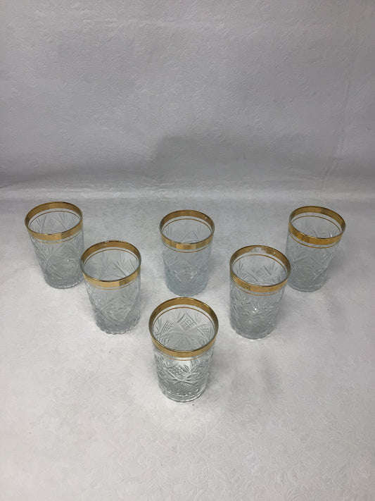Cut Glass Cups with Gold Rim Set of 6