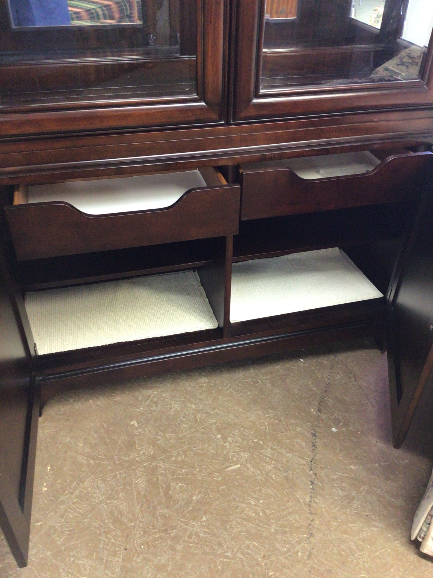 Two Piece Dark Wood China Cabinet