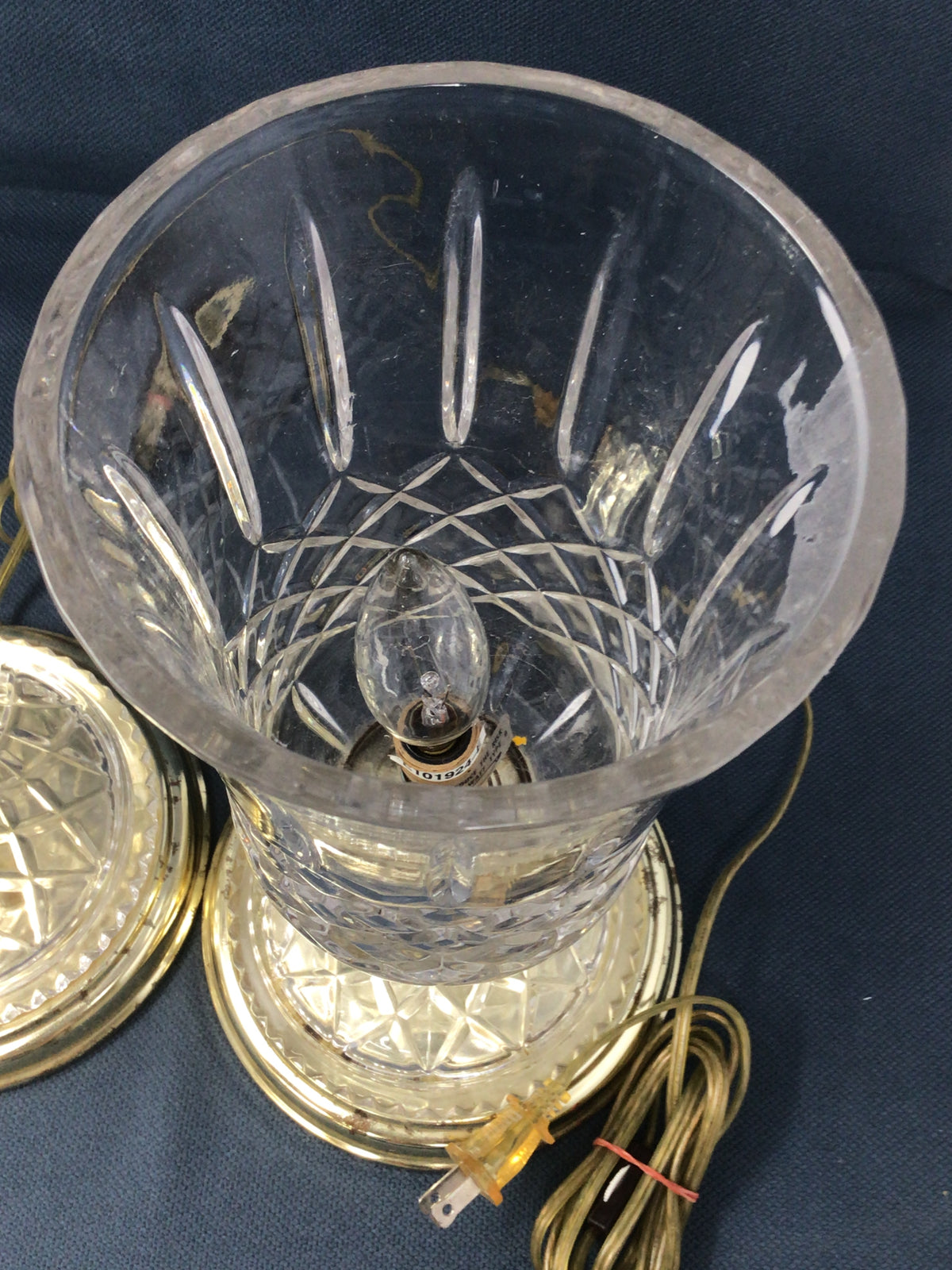 Pair of Cut Crystal & Brass Hurricane Lamps