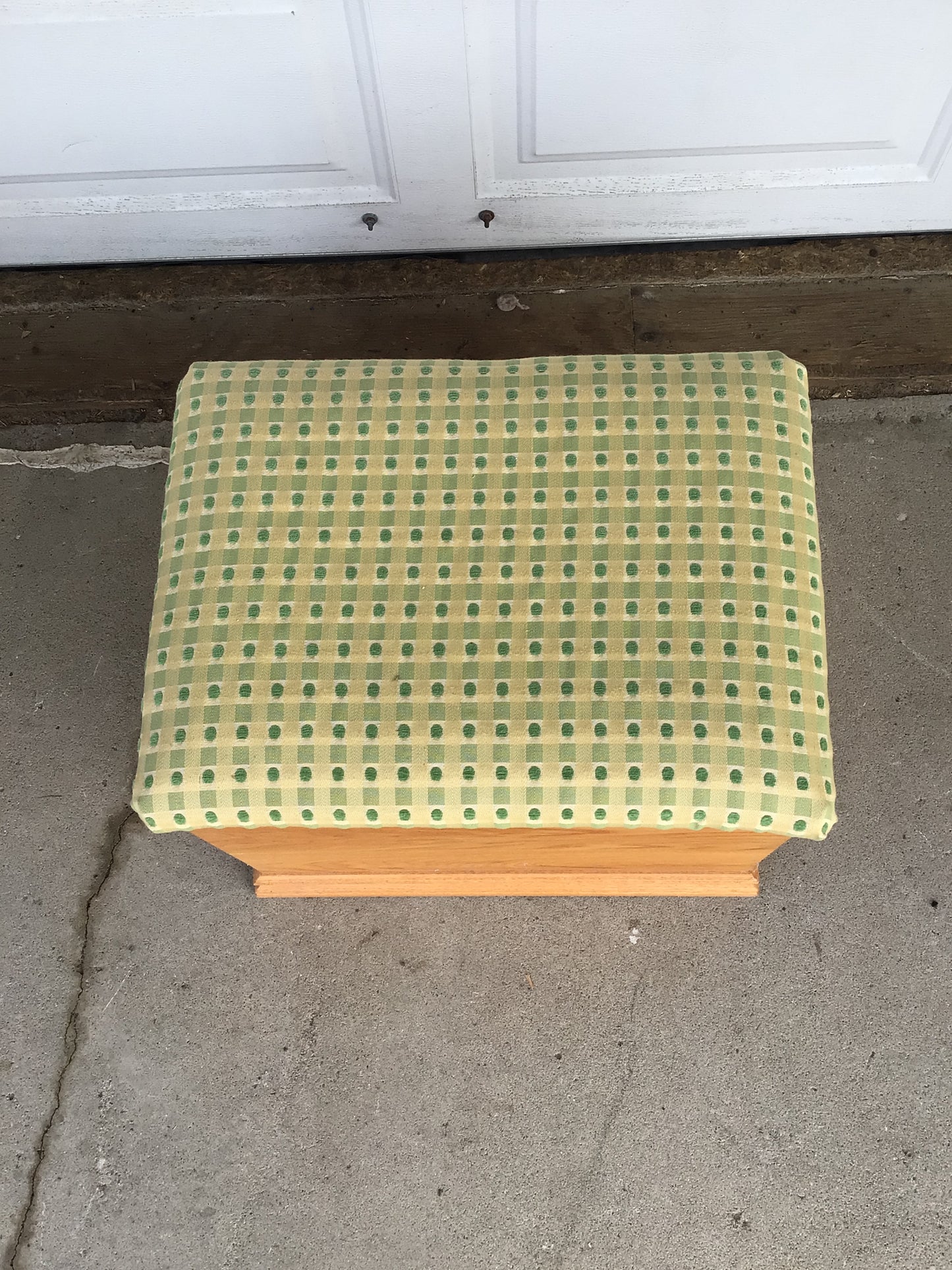 Wooden Storage with Green Upholstery