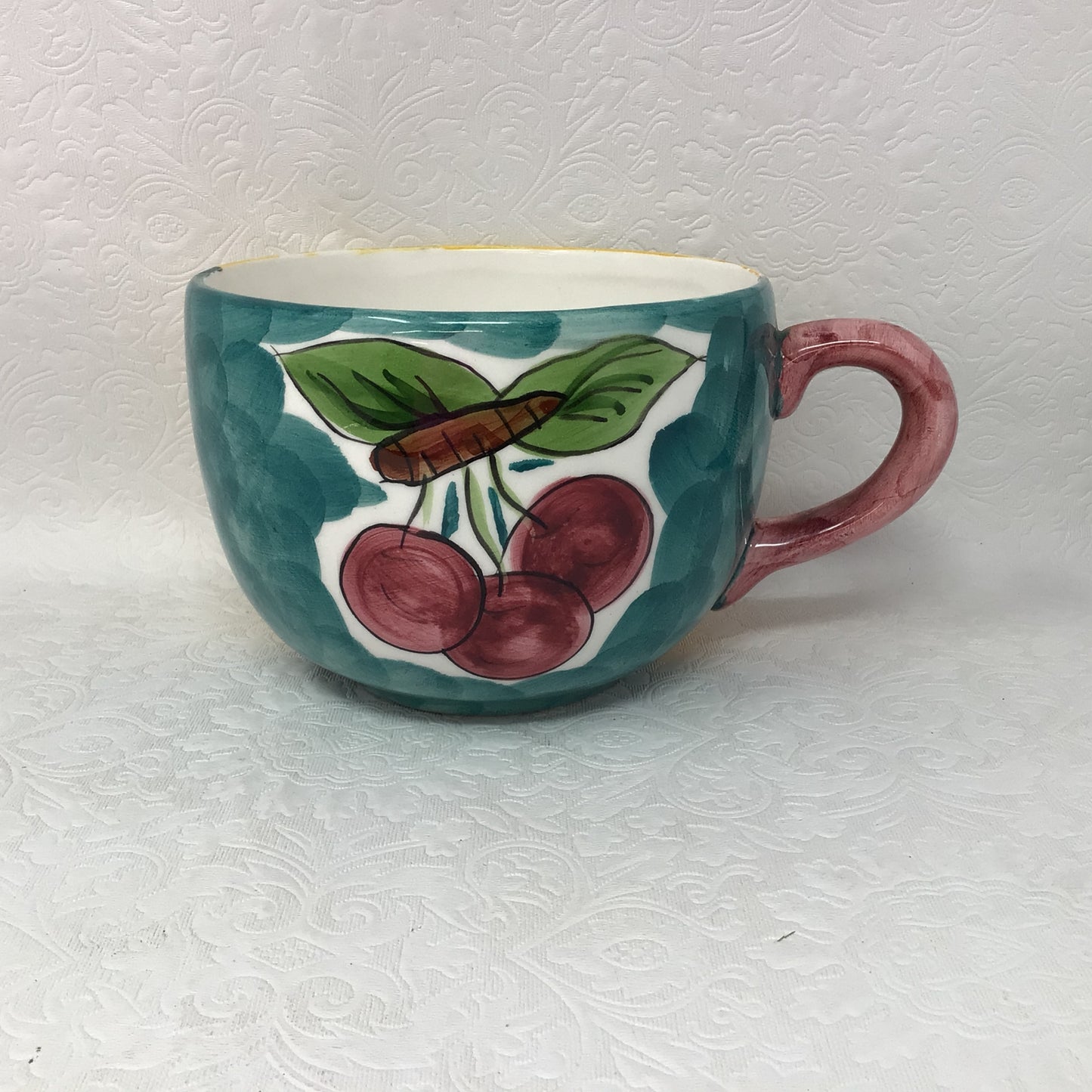 Ceramic Set Of Grape And Cherry Plate And Oversized Mug