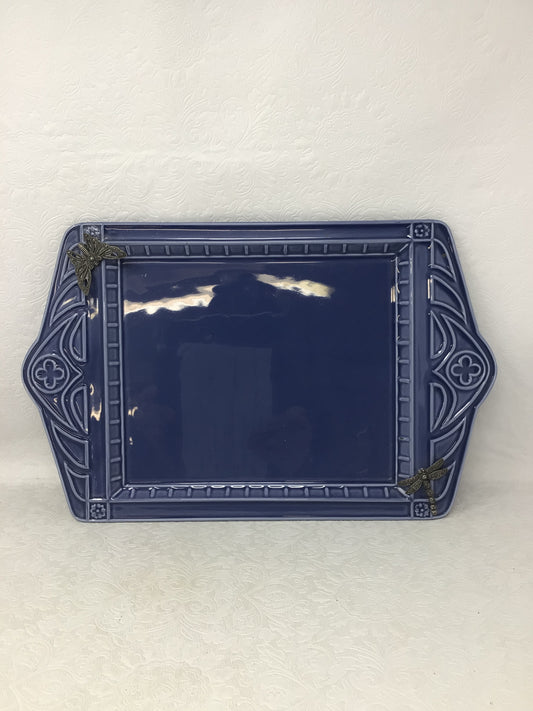 Seagull Porcelain Tray with Butterfly and Dragonfly Motifs