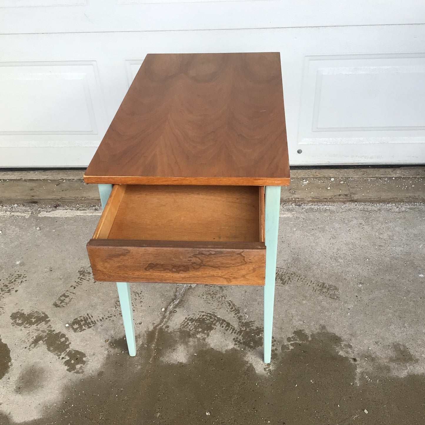 Wooden and Teal-Coloured Side Table