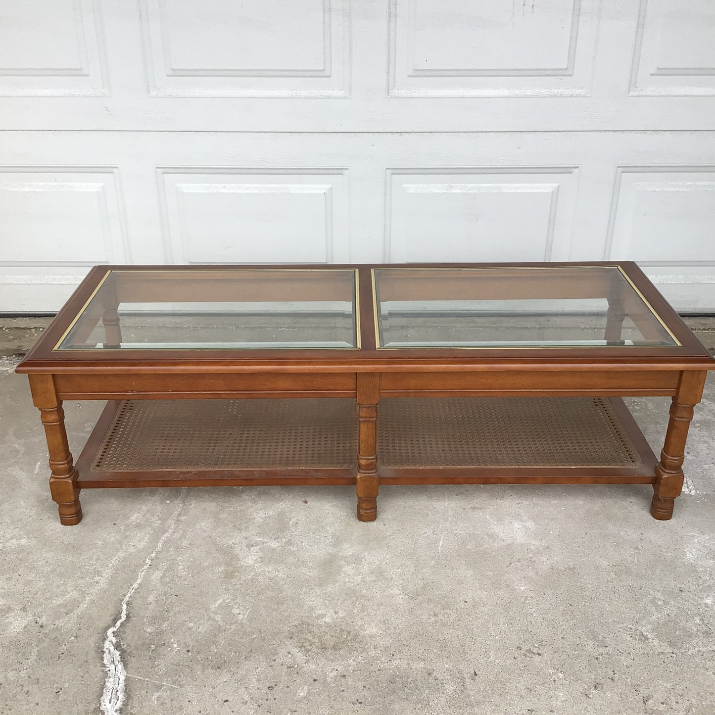 Glass and Cane Coffee Table