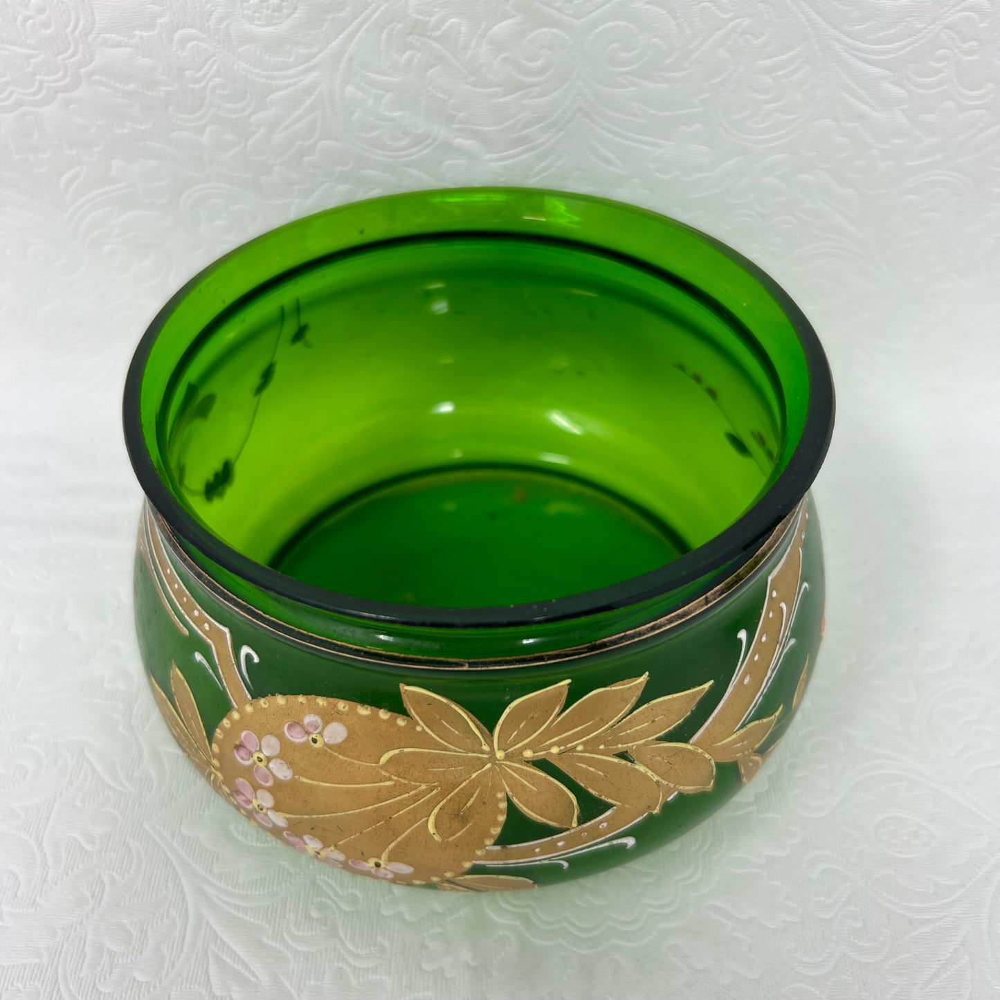 Hand Painted Green Glass Bowl