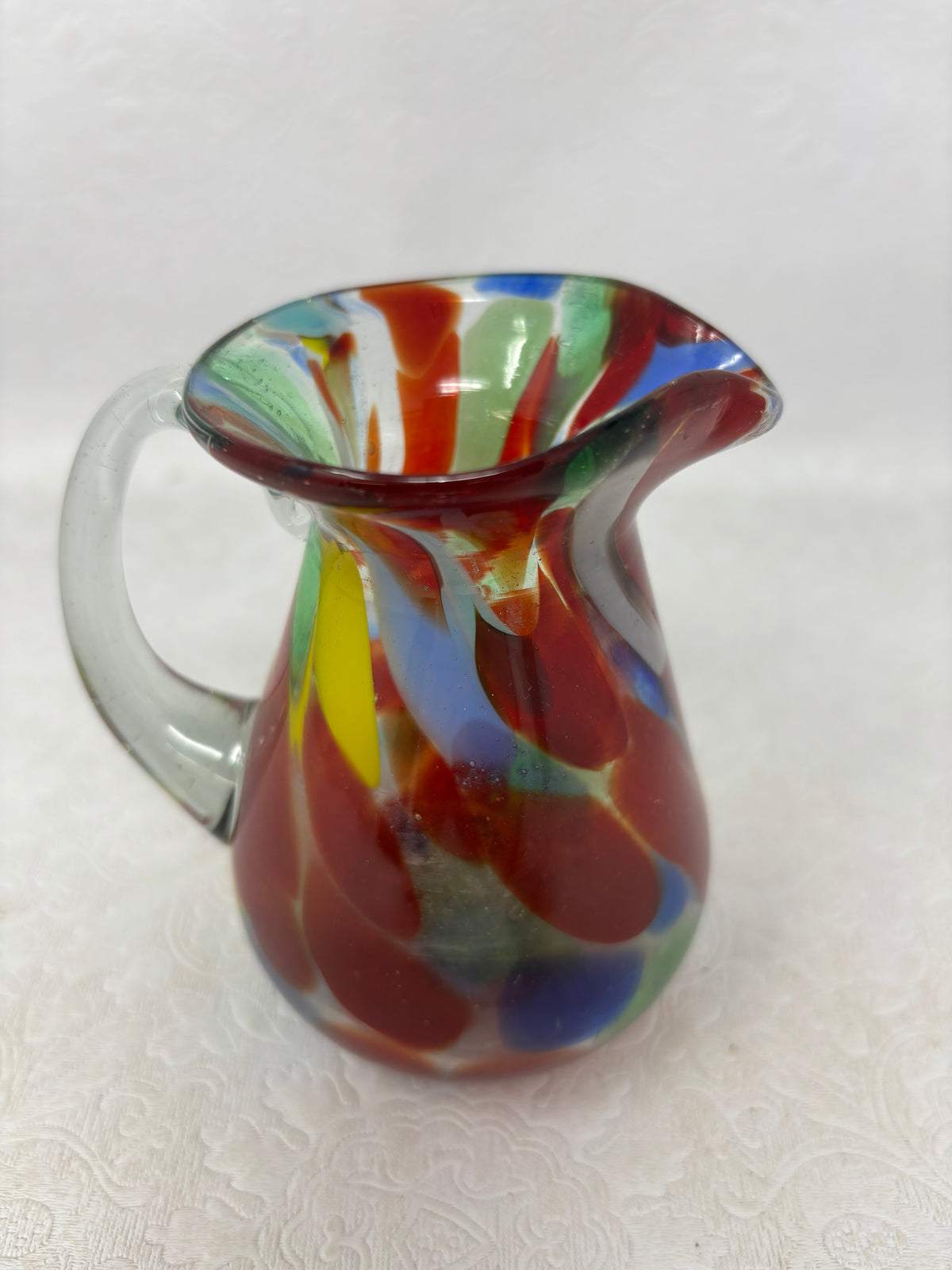Colourful Hand-blown Art Glass Pitcher