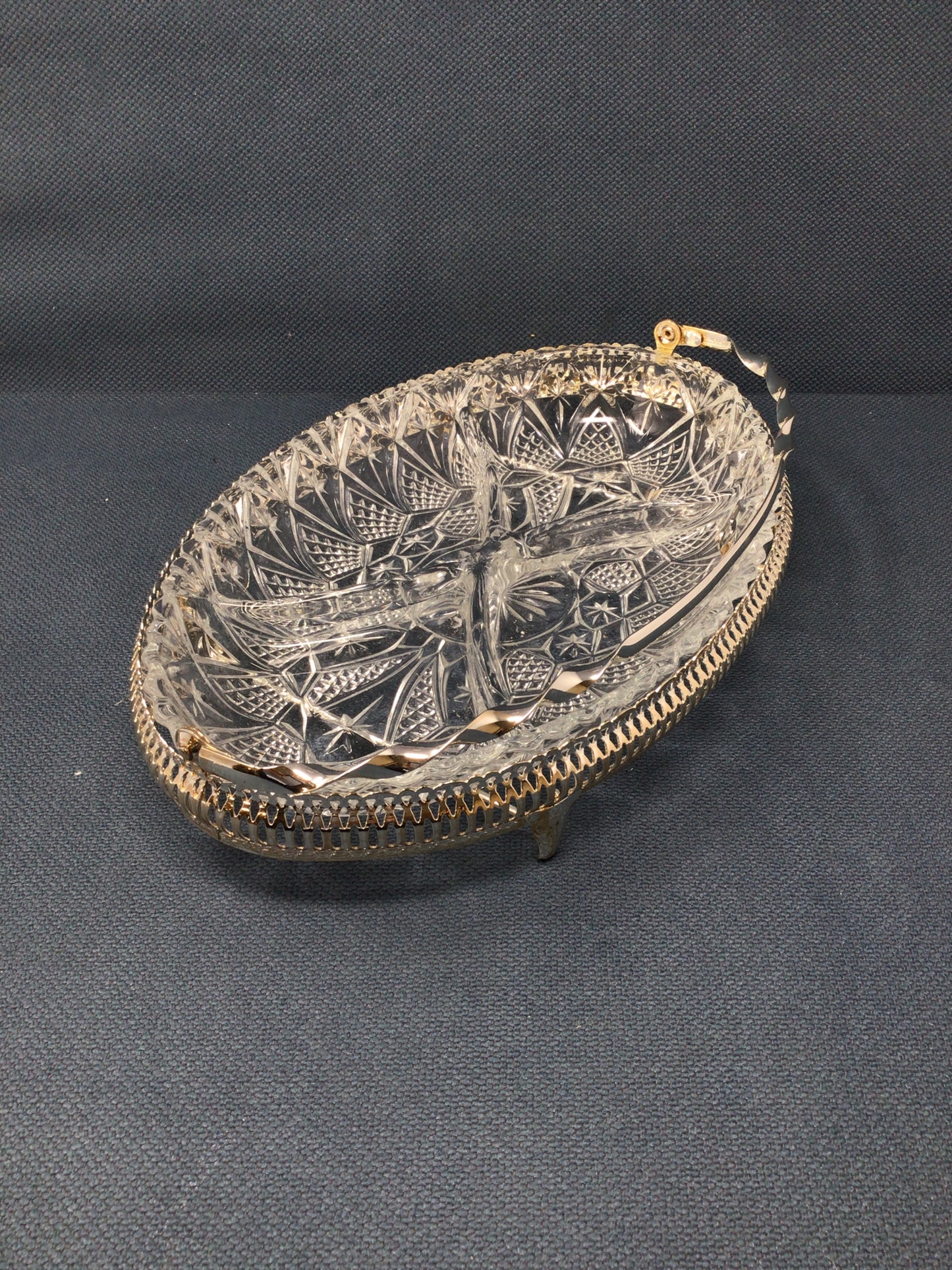Vintage Silver-plated and Cut Crystal Divided Serving Dish