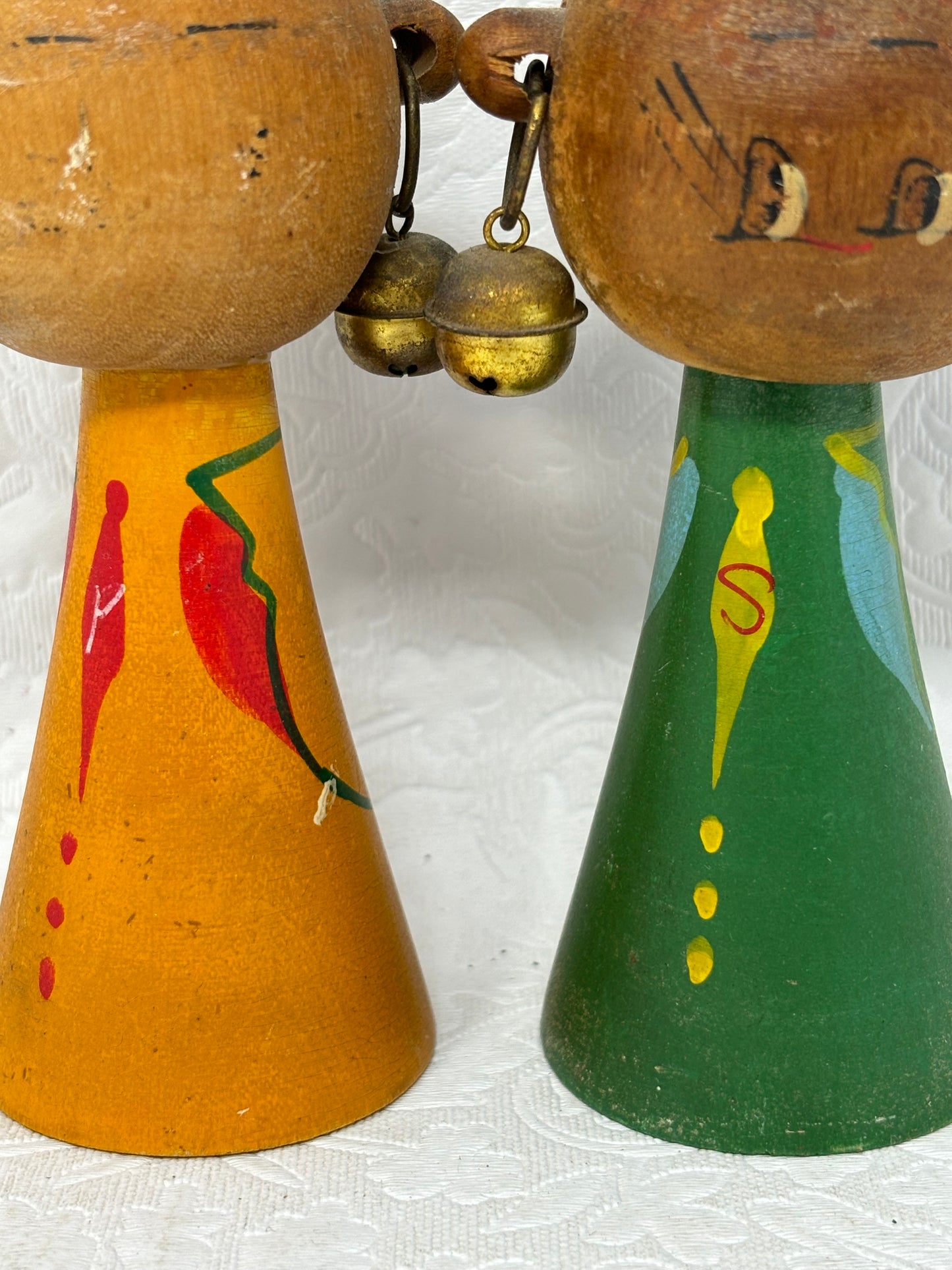 Vintage Wooden Salt & Pepper Shakers with Bell Earrings