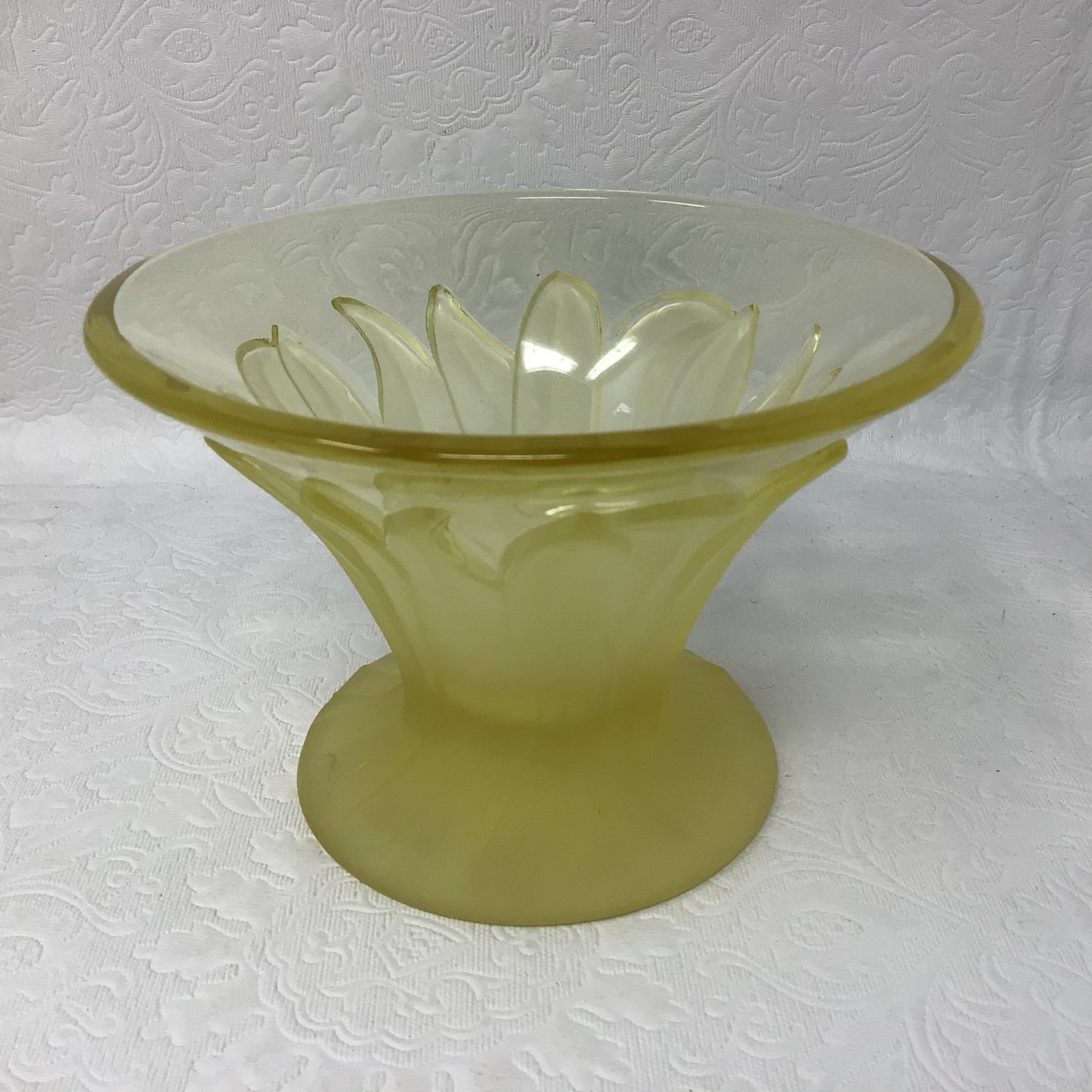 Vintage Yellow Blown Glass Flower Bowl