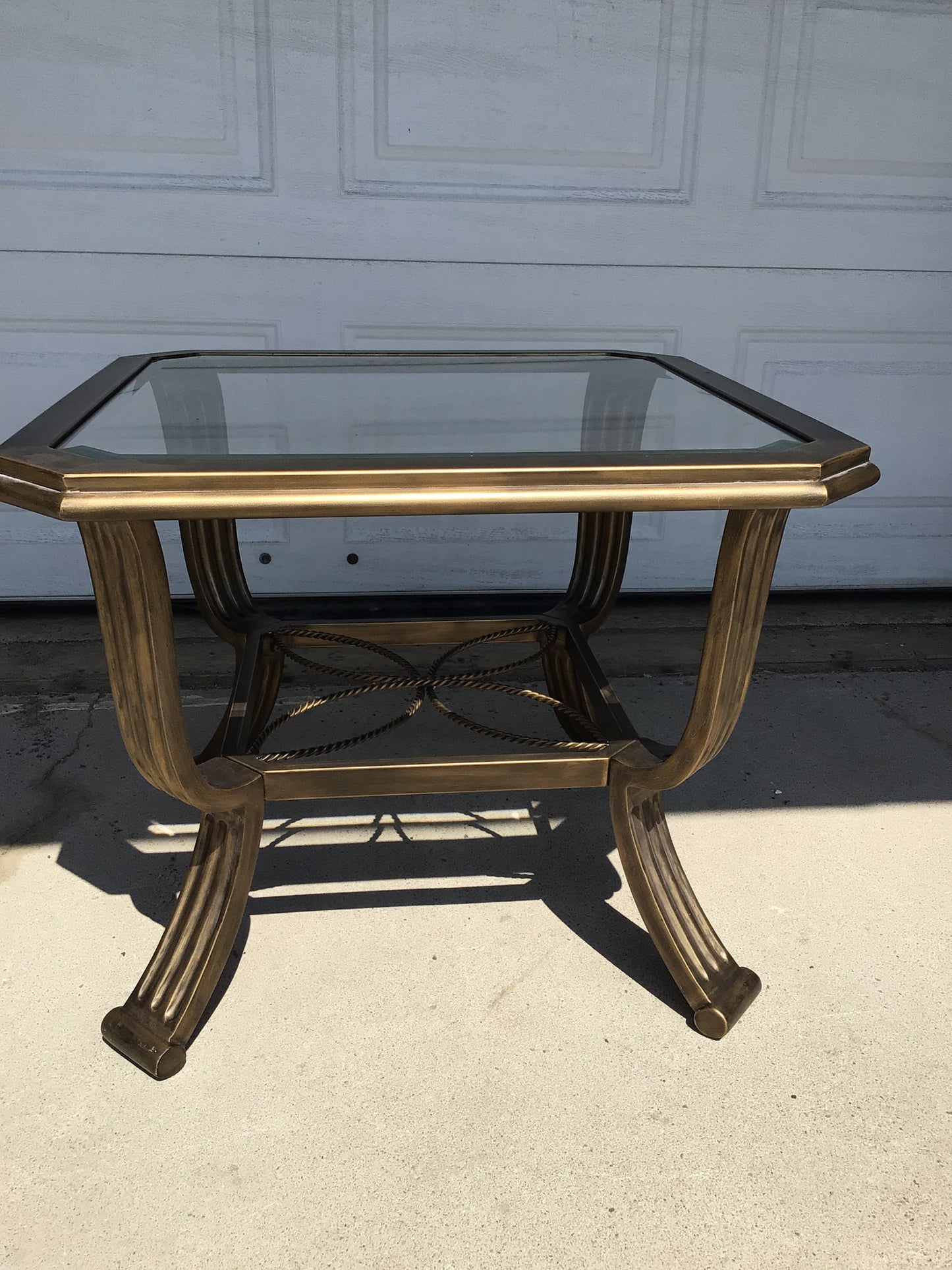 Glass Topped Side Table with Gold/Black Framed Base