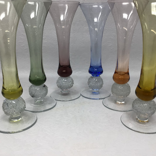 Set of Six Bombay Company Coloured Glass Champagne Glasses