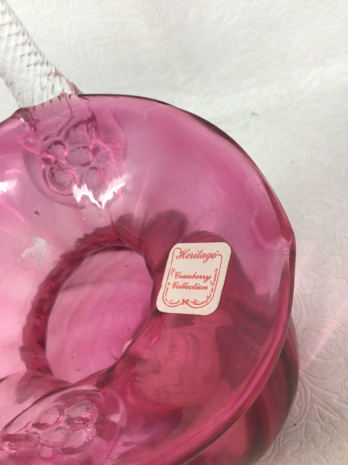 Vintage Cranberry Art Glass Basket