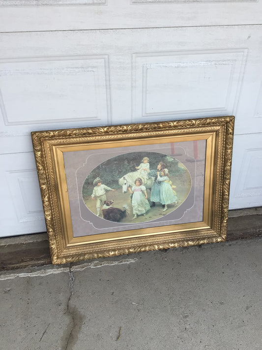 Vintage Framed Print Titled "Golden Hours" by Artist Arthur J. Elsley