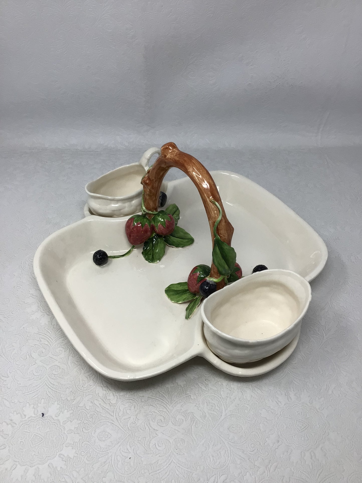 Vintage Ceramic Strawberry and Berry-Themed Serving Tray