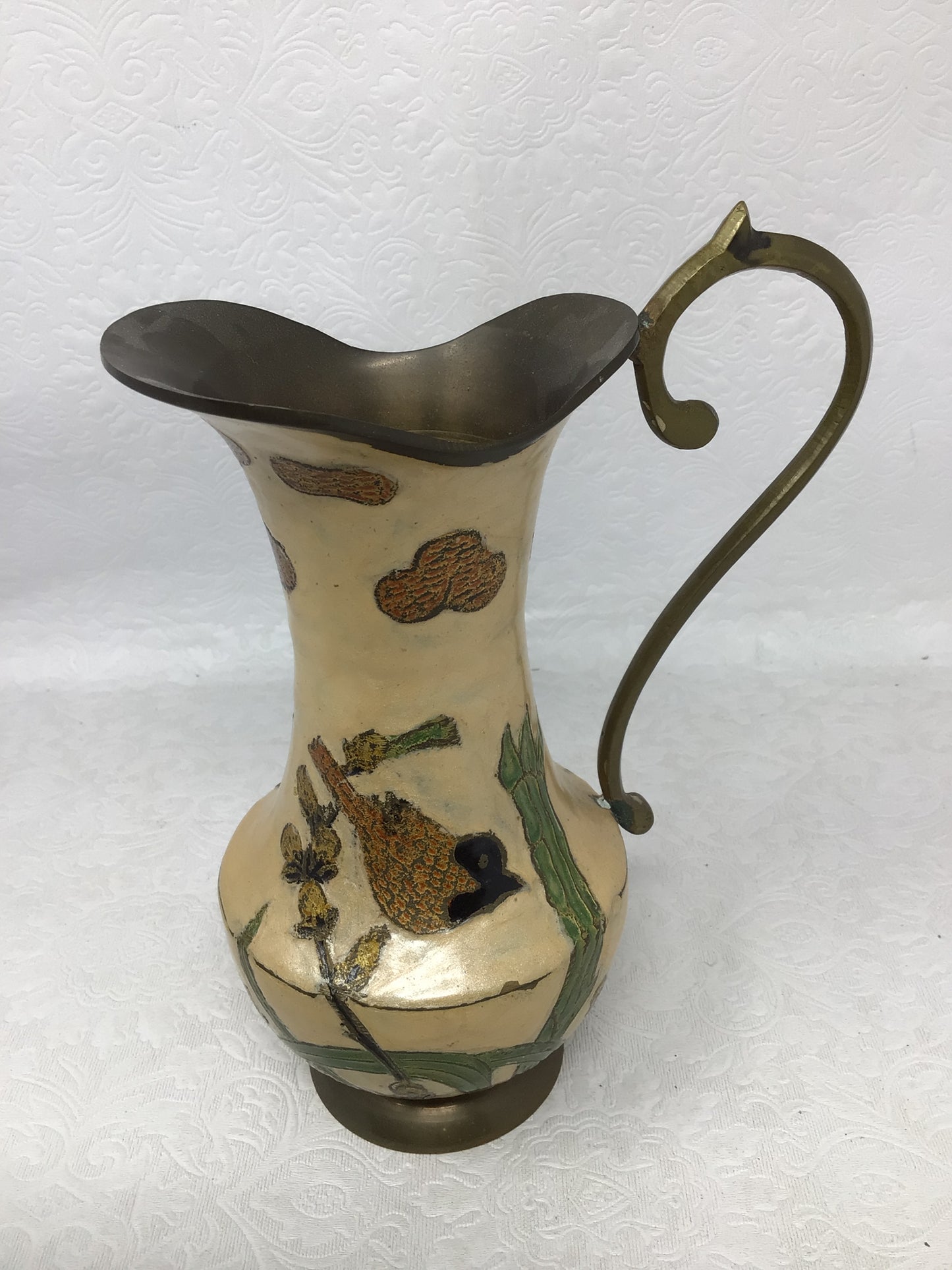 Vintage Hand-Painted Brass Pitcher