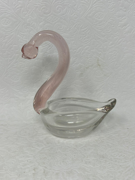 Vintage Italian  Pink Crystal Glass Swan Dish