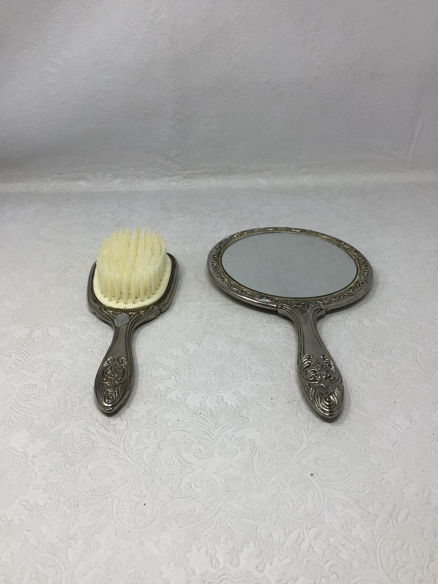 Silver Plated Hair Brush & Mirror Set