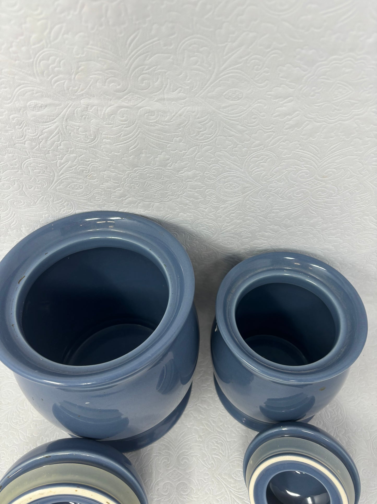 Set Of 2 Blue Ceramic Jars With Lids