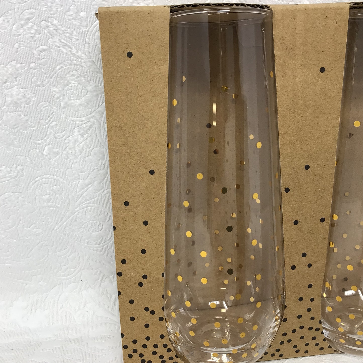 NEW Set of 2 Gold Confetti Stemless Flutes