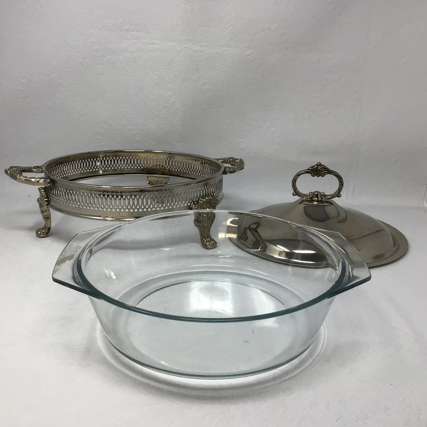 Vintage Silver Plated Covered Dish with Marinex Glass Insert