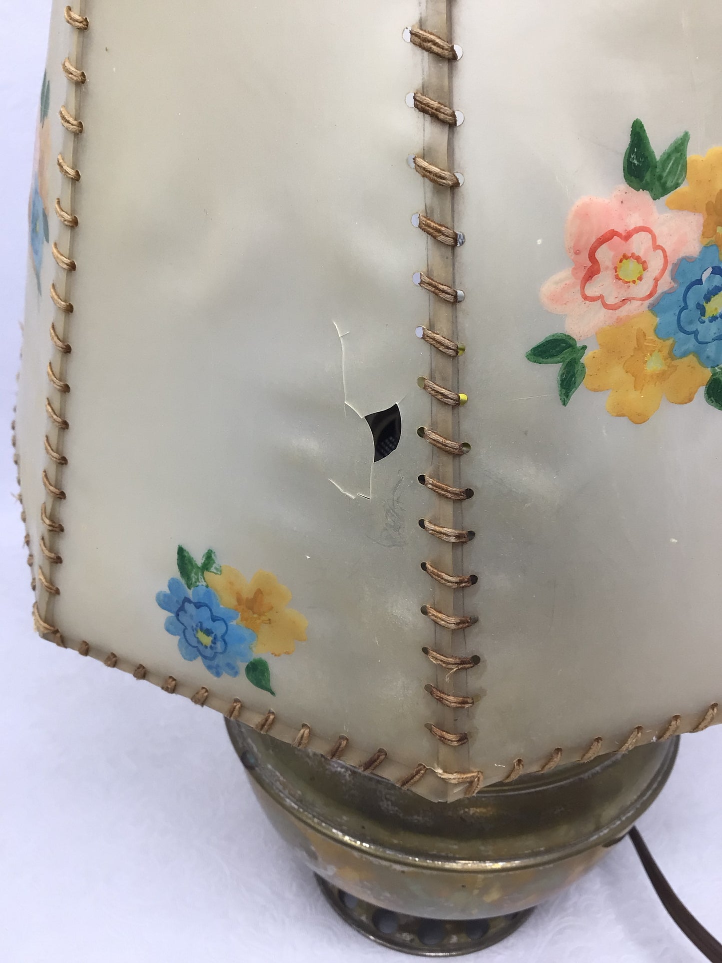 Brass Lamp with Floral Shade