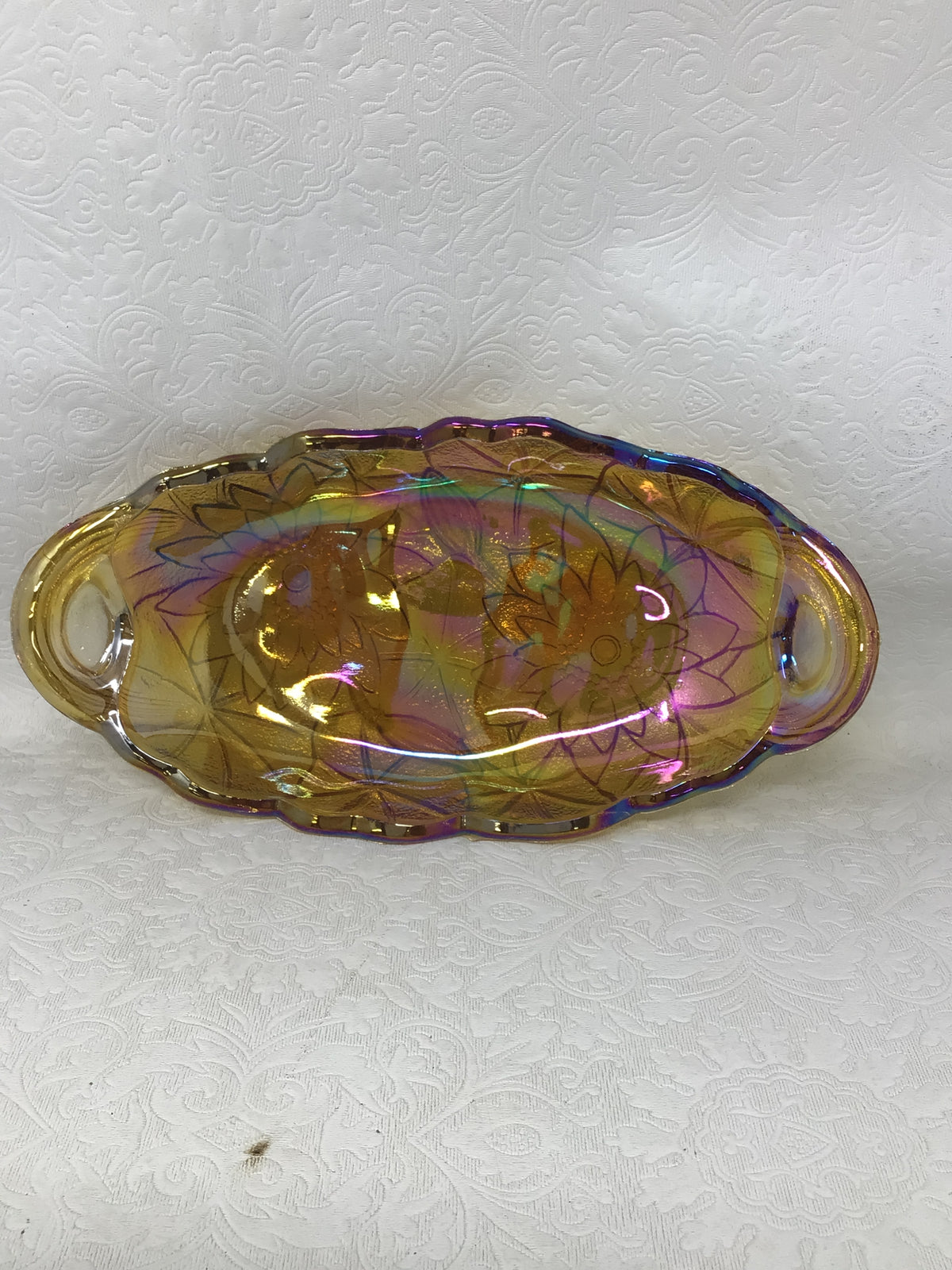 Vintage Marigold Iridescent Carnival Glass Dish