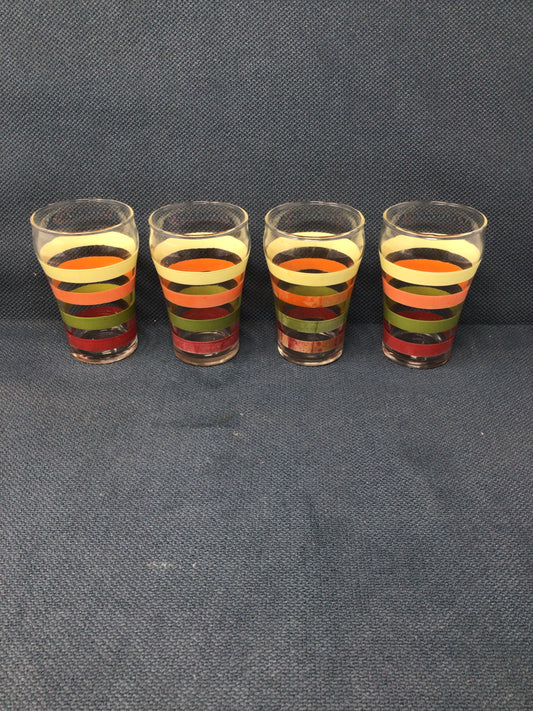 Set of 4 Vintage Anchor Hocking Fiesta Striped Glasses