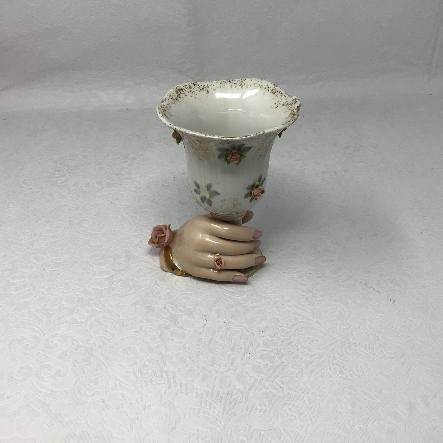 Vintage Lefton China Hand-Painted Hand Holding Vase