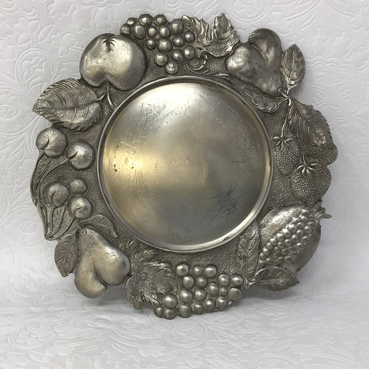 Antique ETAIN ZINN Pewter Fruit Goddess Jewelry Wine Coaster Tray