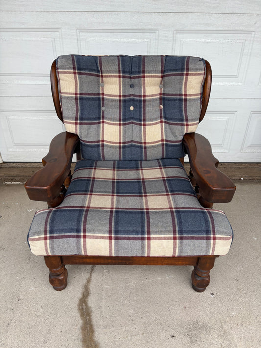 Vintage Plaid & Wooden Armchair