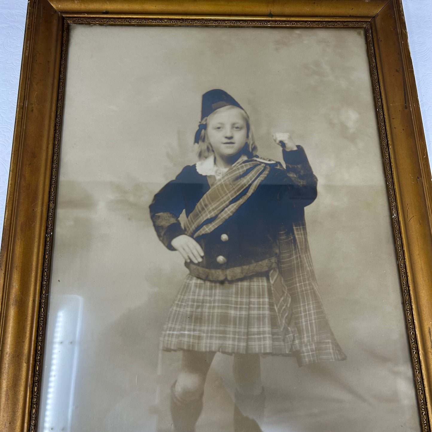 Antique Framed Photograph - Child in Traditional Scottish Costume