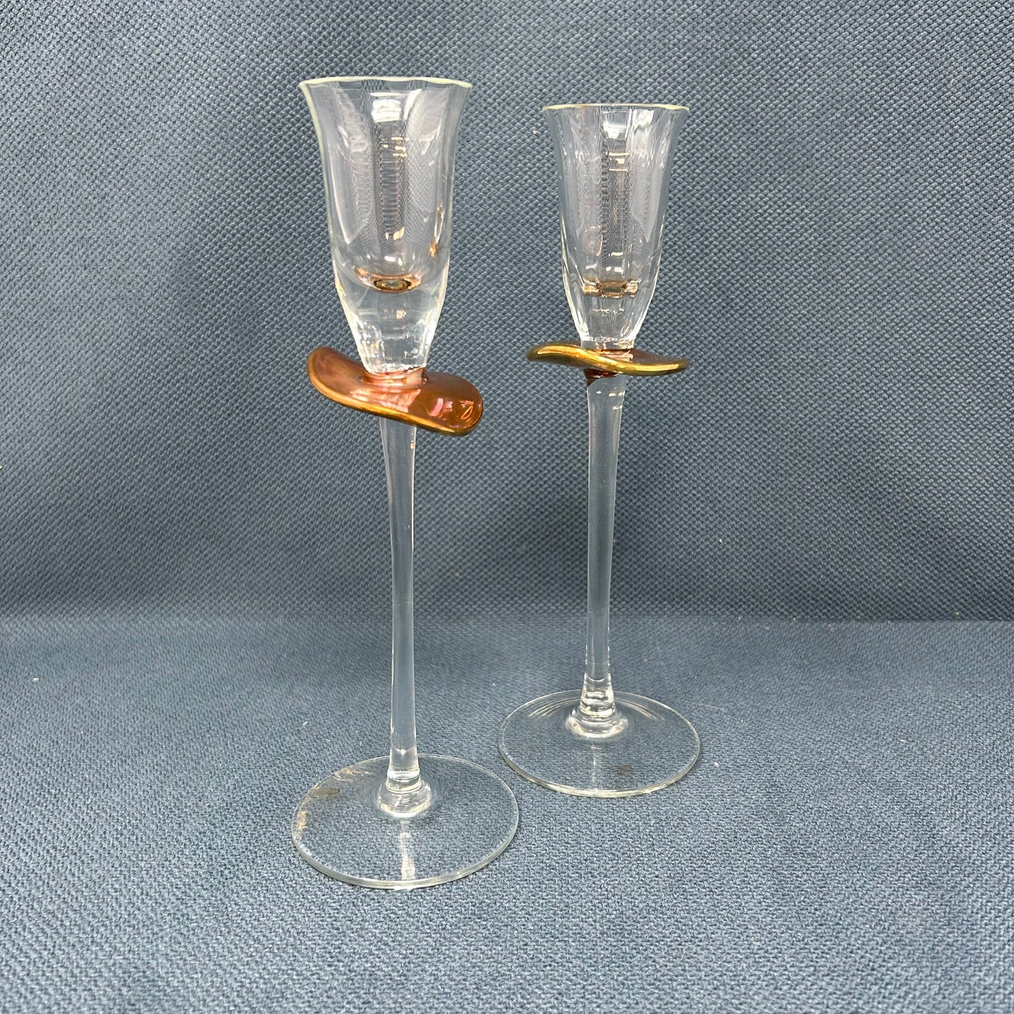 Set of 2 Vintage Hand-Blown Venetian Cordial Glasses