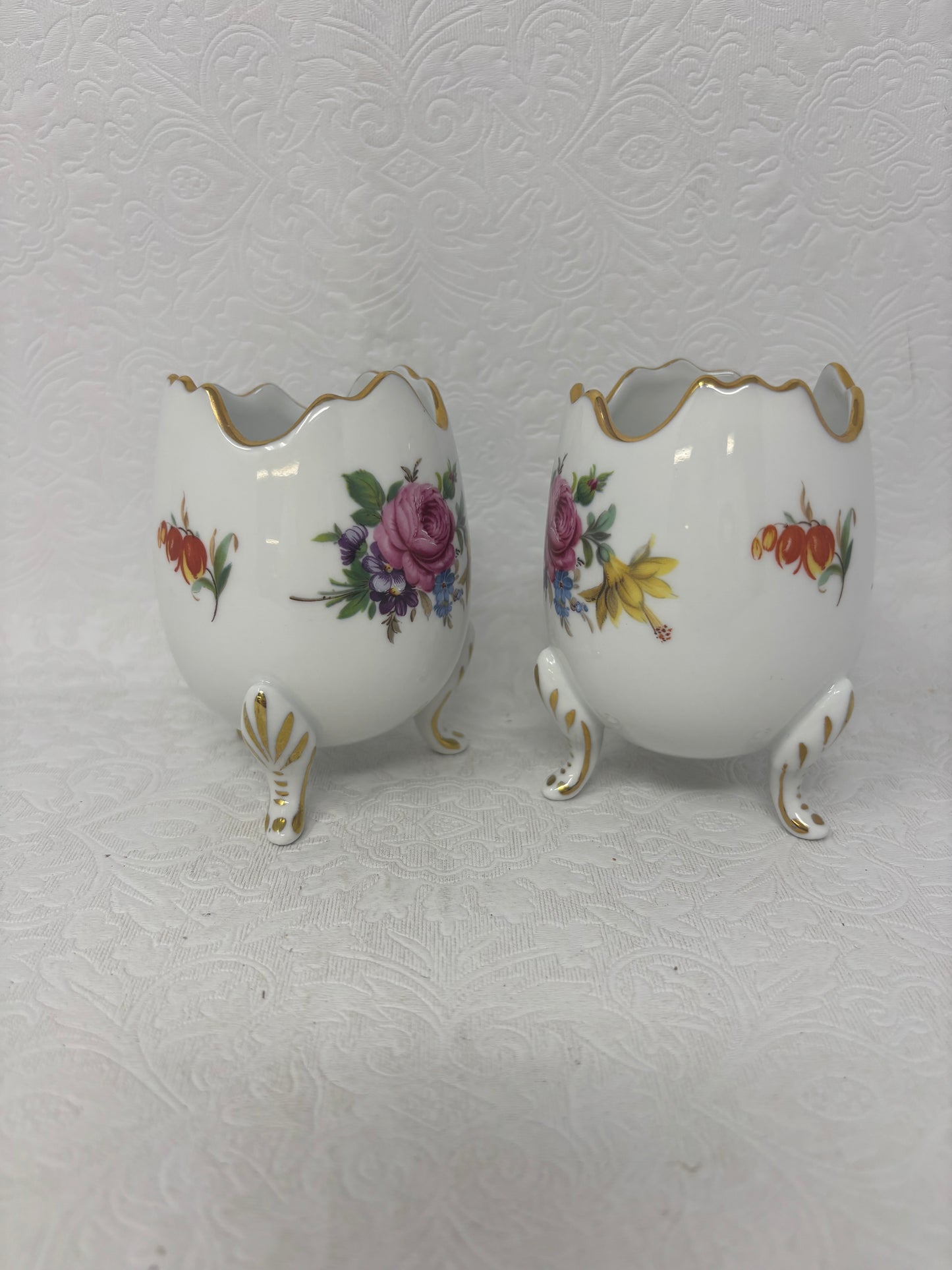 Set Of 2 Footed Floral Egg Vases