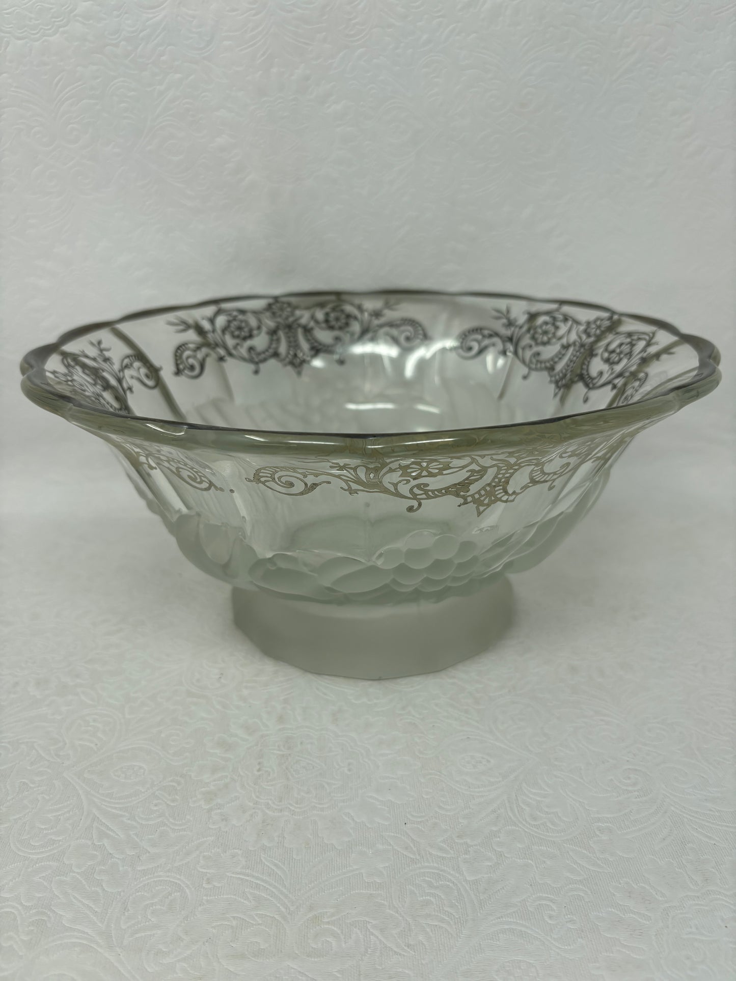 Vintage 1930’s Overlay Silver Pressed Glass Footed Bowl