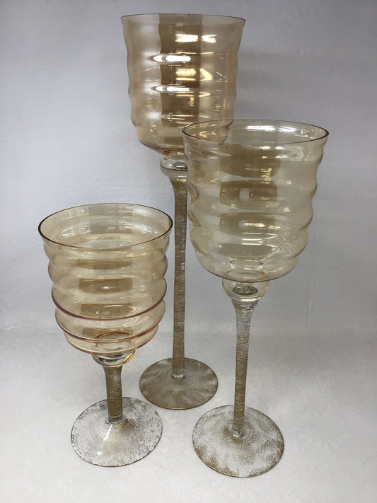 Set of Three Gold Colour Standing Vases