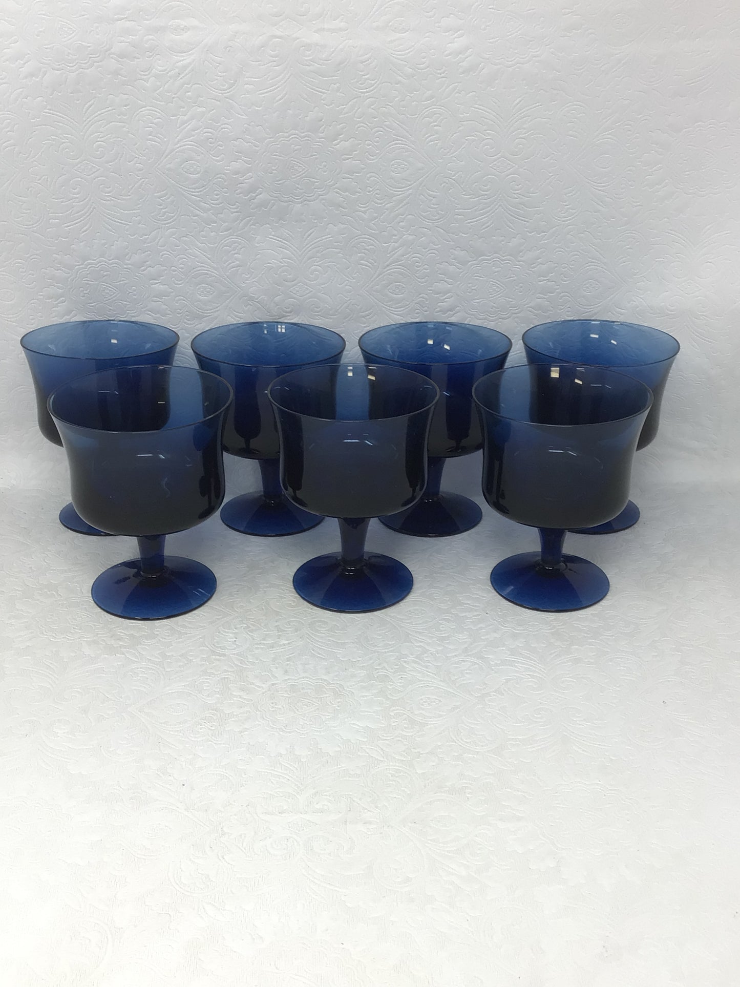 Set of 7 Vintage Denby Arabesque Blue Ice Glasses